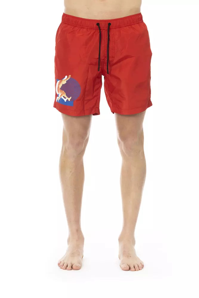 Röda polyester herr badshorts