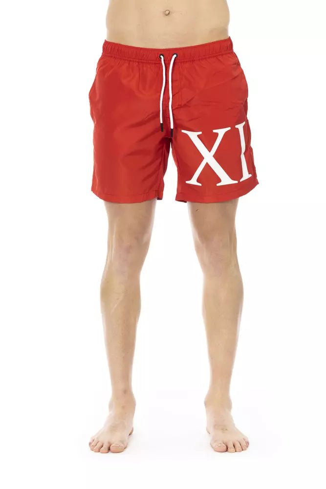 Röda polyesterbadshorts för män