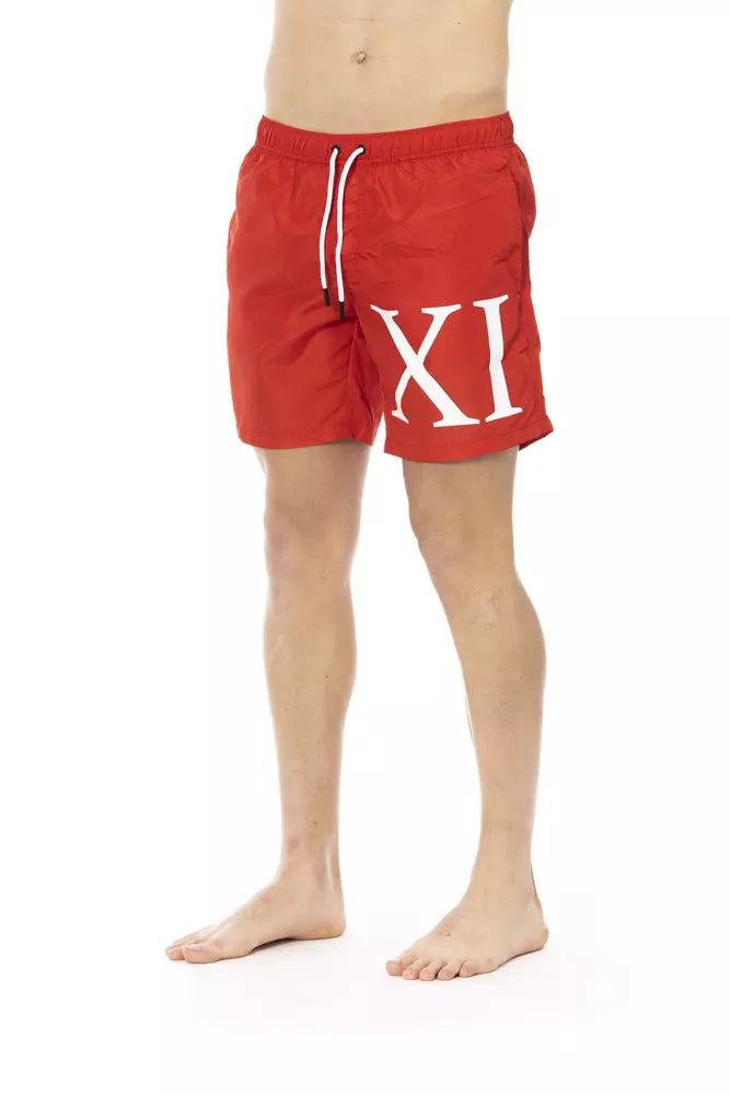 Röda polyesterbadshorts för män