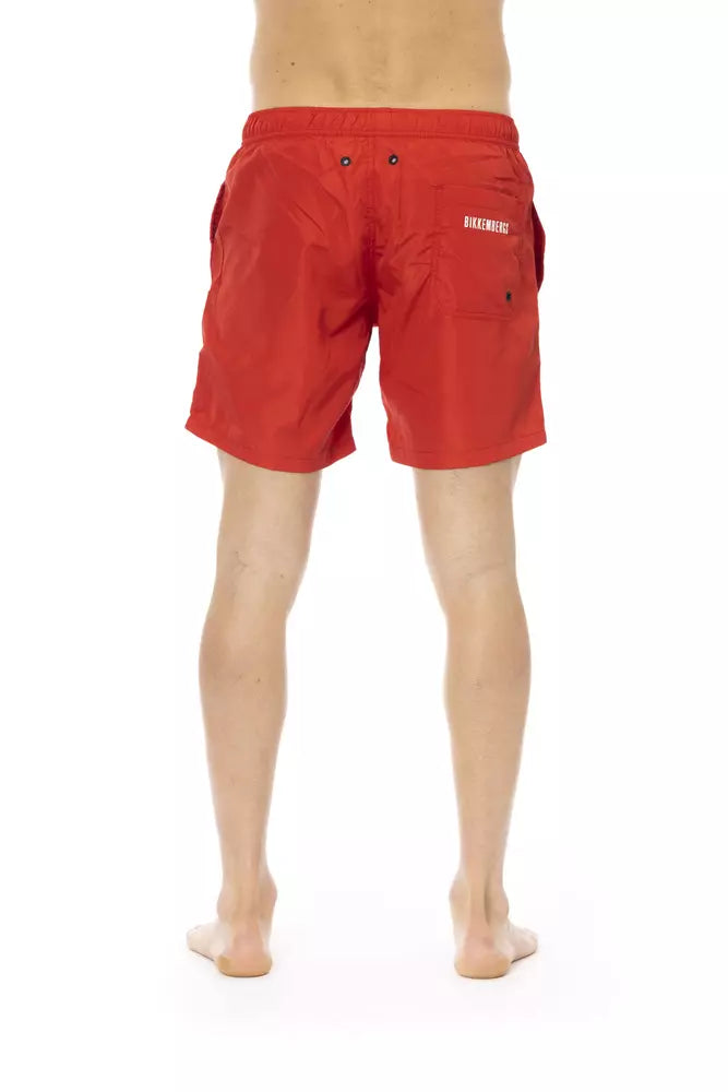 Röda polyesterbadshorts för män
