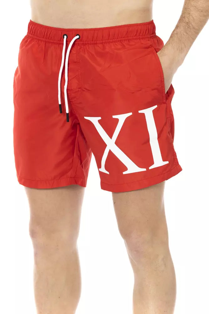 Röda polyesterbadshorts för män