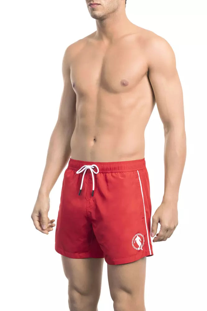 Röda polyester herr badshorts