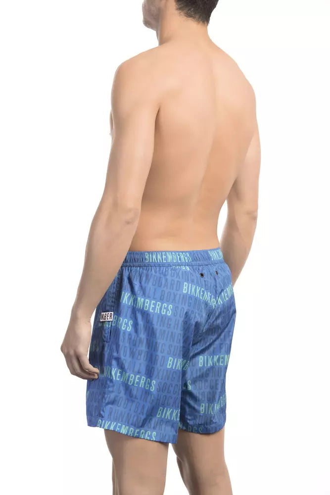 Blå polyester herr badshorts