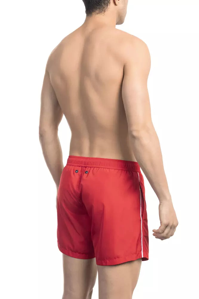 Röda polyester herr badshorts