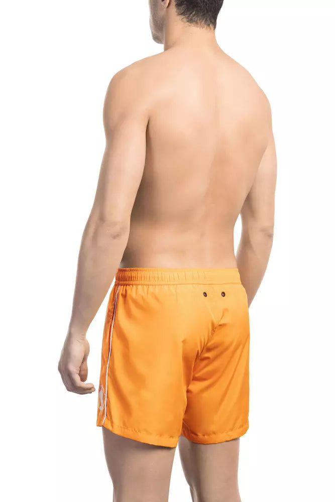 Orange polyester herr badshorts