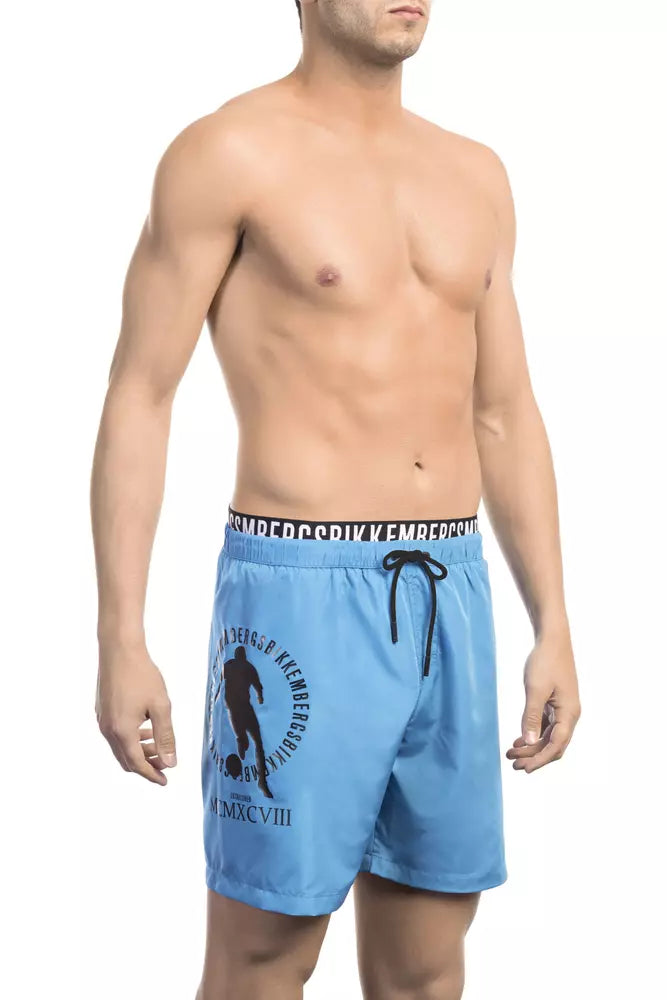 Ljusblå polyester herr badshorts
