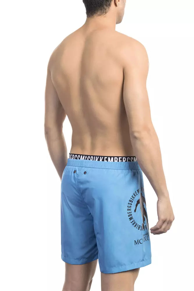 Ljusblå polyester herr badshorts