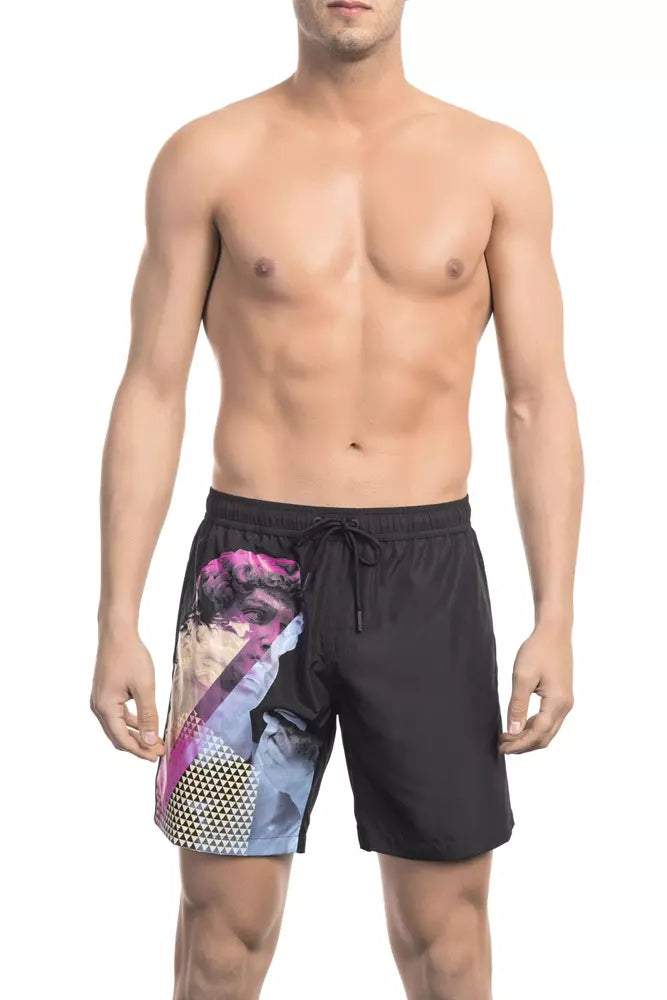 Svarta polyesterbadshorts för män
