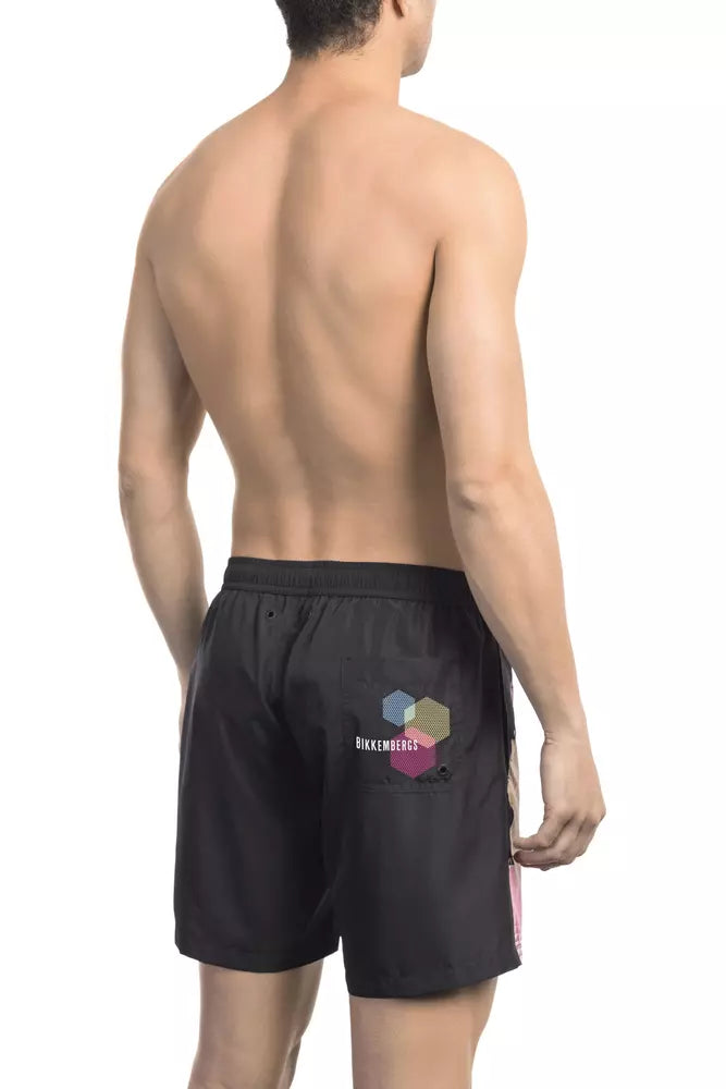 Svarta polyesterbadshorts för män