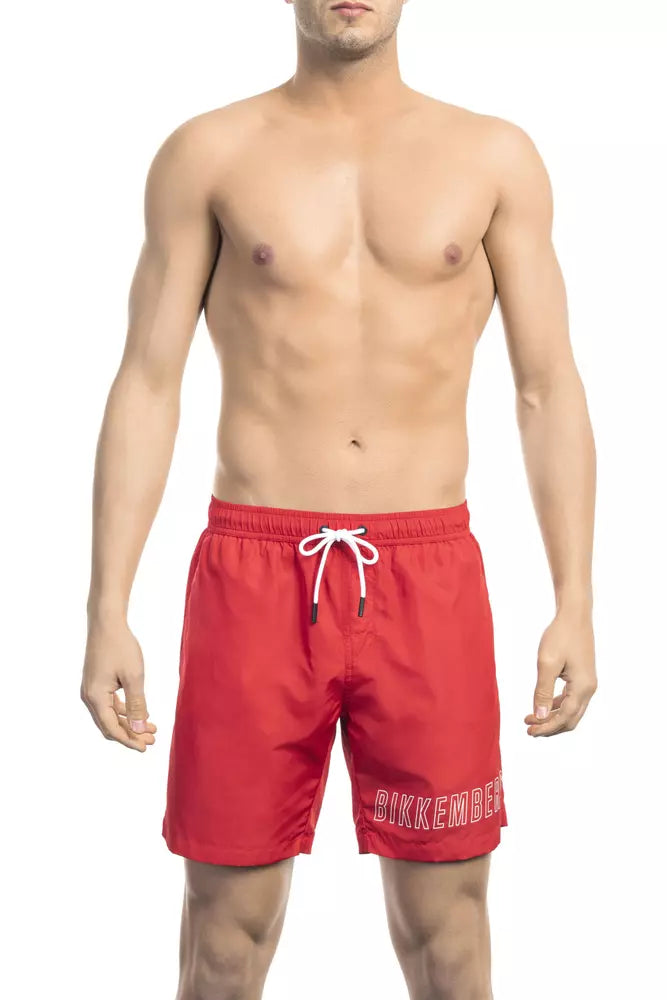 Röda polyester herr badshorts