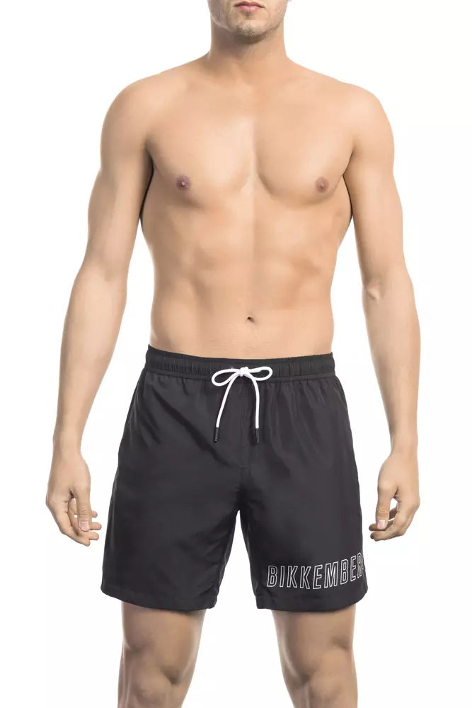 Svarta polyesterbadshorts för män