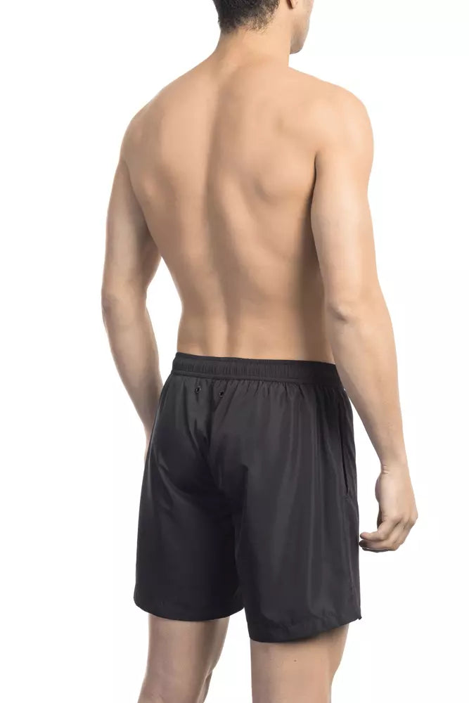 Svarta polyesterbadshorts för män