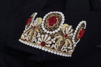 Dolce &amp; Gabbana Svart Guld Krona Slim Fit Klädskjorta