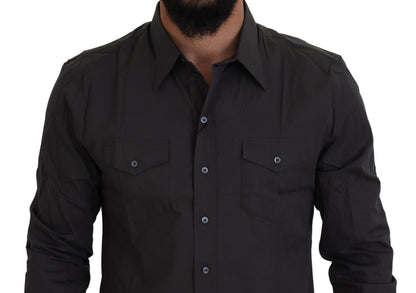 Dolce &amp; Gabbana Grå SICILIA Slim Fit Stretchskjorta
