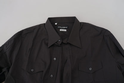 Dolce &amp; Gabbana Grå SICILIA Slim Fit Stretchskjorta