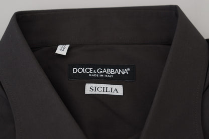 Dolce &amp; Gabbana Grå SICILIA Slim Fit Stretchskjorta