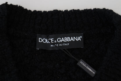 Dolce &amp; Gabbana Svart Ull V-ringad Stickad Pullovertröja