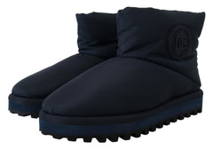 Dolce & Gabbana Blue Nylon Boots Padded Mid Calf Shoes