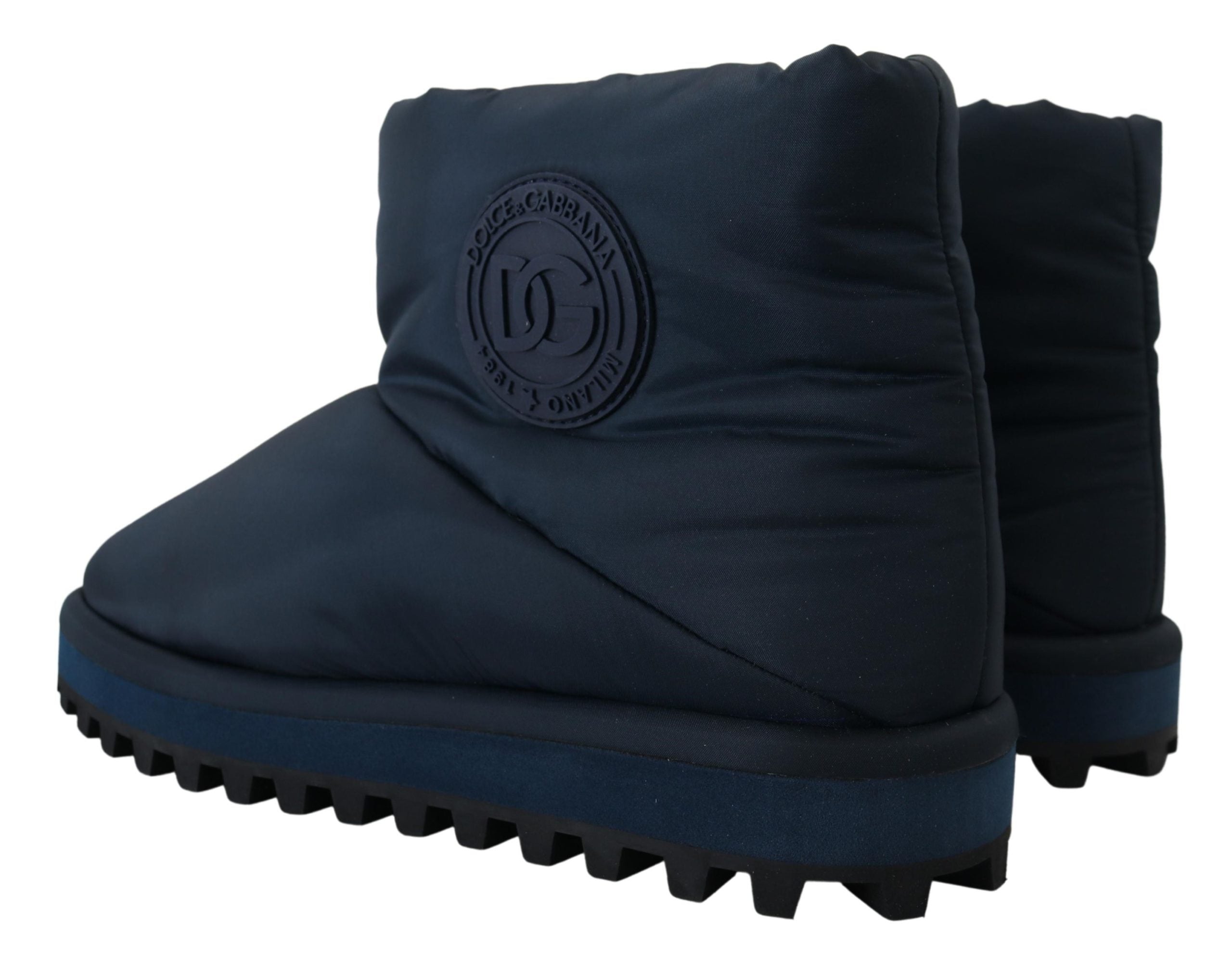 Dolce & Gabbana Blue Nylon Boots Padded Mid Calf Shoes