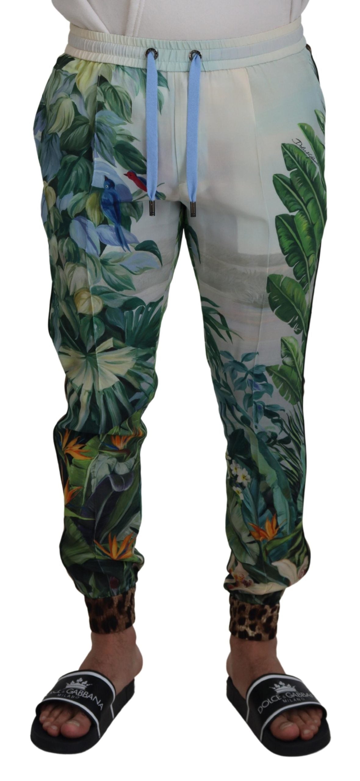Dolce & Gabbana White Floral Printed Men Jogger Pants