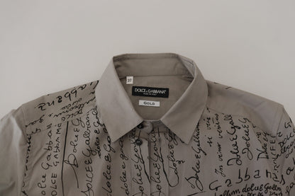 Dolce &amp; Gabbana Grå Mönstrad Bomulls Slim Dress GULDSKJORTA