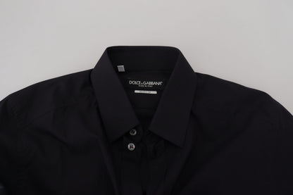 Dolce &amp; Gabbana Svart Bomull Slim Fit Festklänning GULDIG Skjorta