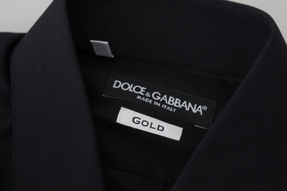 Dolce &amp; Gabbana Svart Bomull Slim Fit Festklänning GULDIG Skjorta
