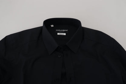 Dolce &amp; Gabbana Svart Bomull Slim Fit Festklänning GULDIG Skjorta