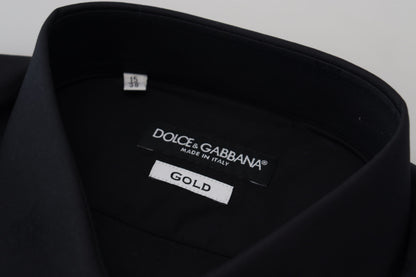 Dolce &amp; Gabbana Svart Bomull Slim Fit Festklänning GULDIG Skjorta