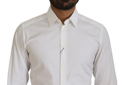 Dolce & Gabbana White Cotton Slim Fit Formal Dress GOLD Shirt