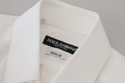 Dolce &amp; Gabbana Vit bomullsskjorta med smal passform och guldfärgad klänning