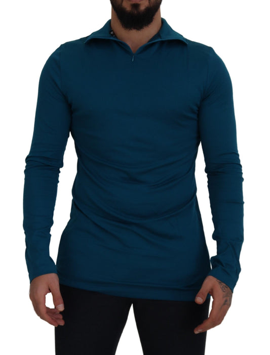 Dolce &amp; Gabbana Blå Bomullskrage Slim Pullover Genser