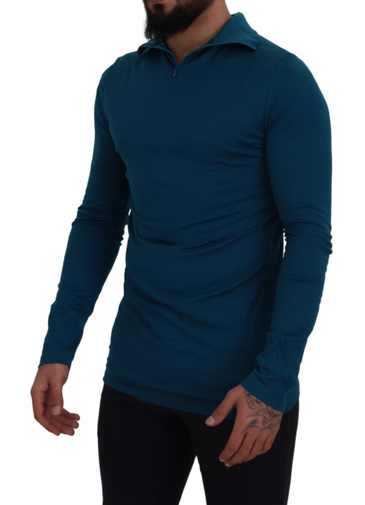 Dolce &amp; Gabbana Blå Bomullskrage Slim Pullover Genser