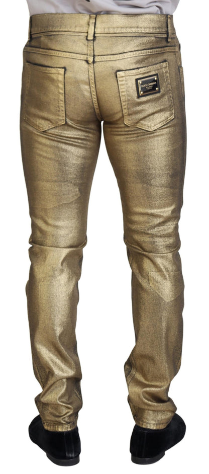 Dolce &amp; Gabbana Guldfärgade Bomullsslitna Skinny Jeans För Män