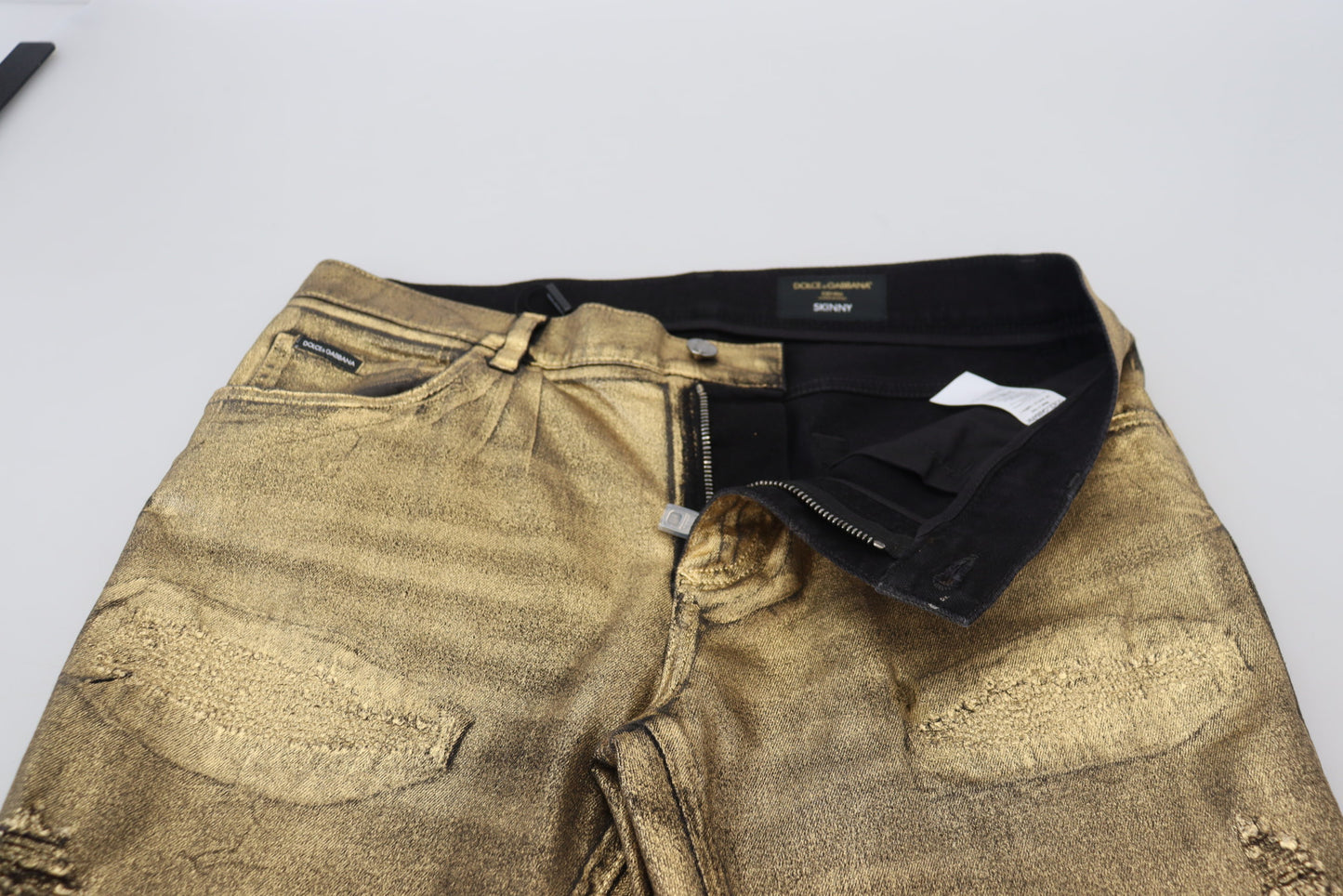 Dolce &amp; Gabbana Guldfärgade Bomullsslitna Skinny Jeans För Män