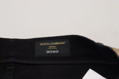Dolce &amp; Gabbana Guldfärgade Bomullsslitna Skinny Jeans För Män