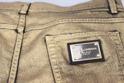 Dolce &amp; Gabbana Guldfärgade Bomullsslitna Skinny Jeans För Män