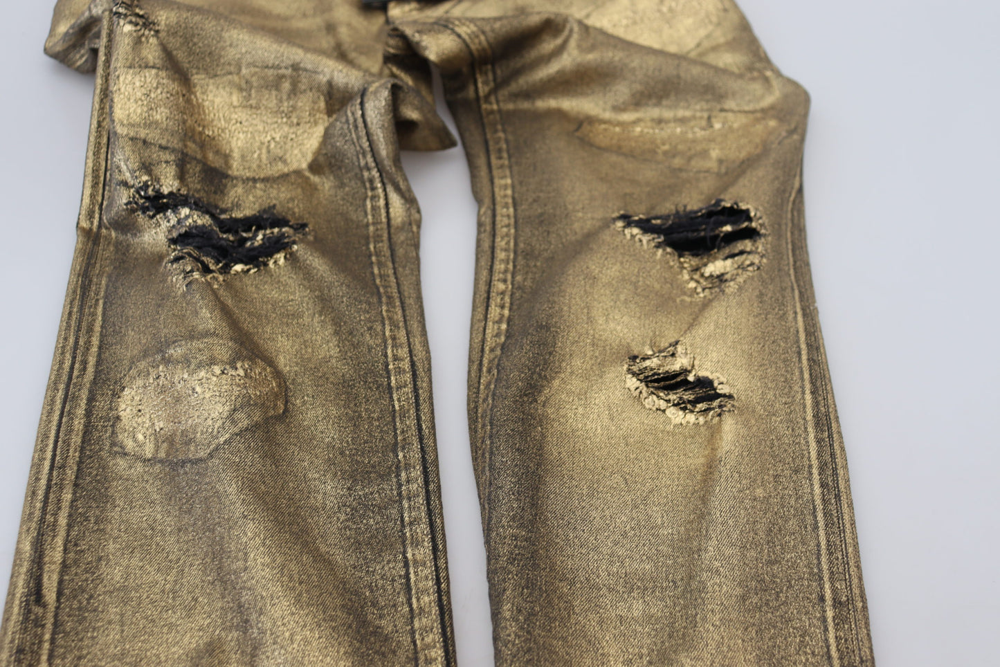 Dolce &amp; Gabbana Guldfärgade Bomullsslitna Skinny Jeans För Män