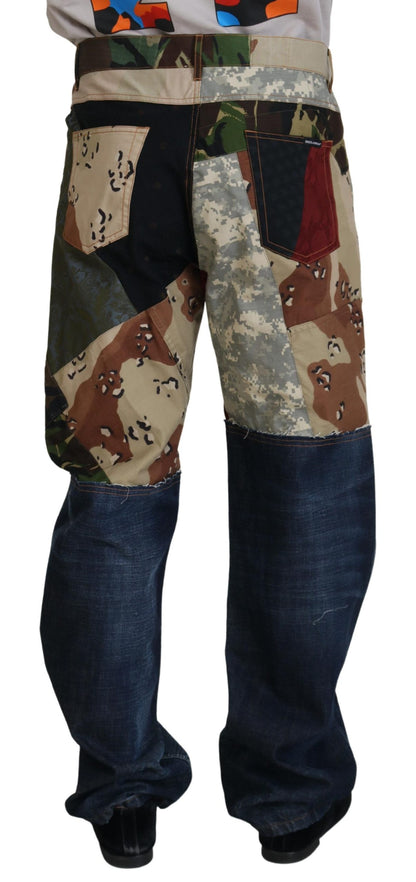 Dolce &amp; Gabbana Flerfärgade Siden Patchwork Herrjeans