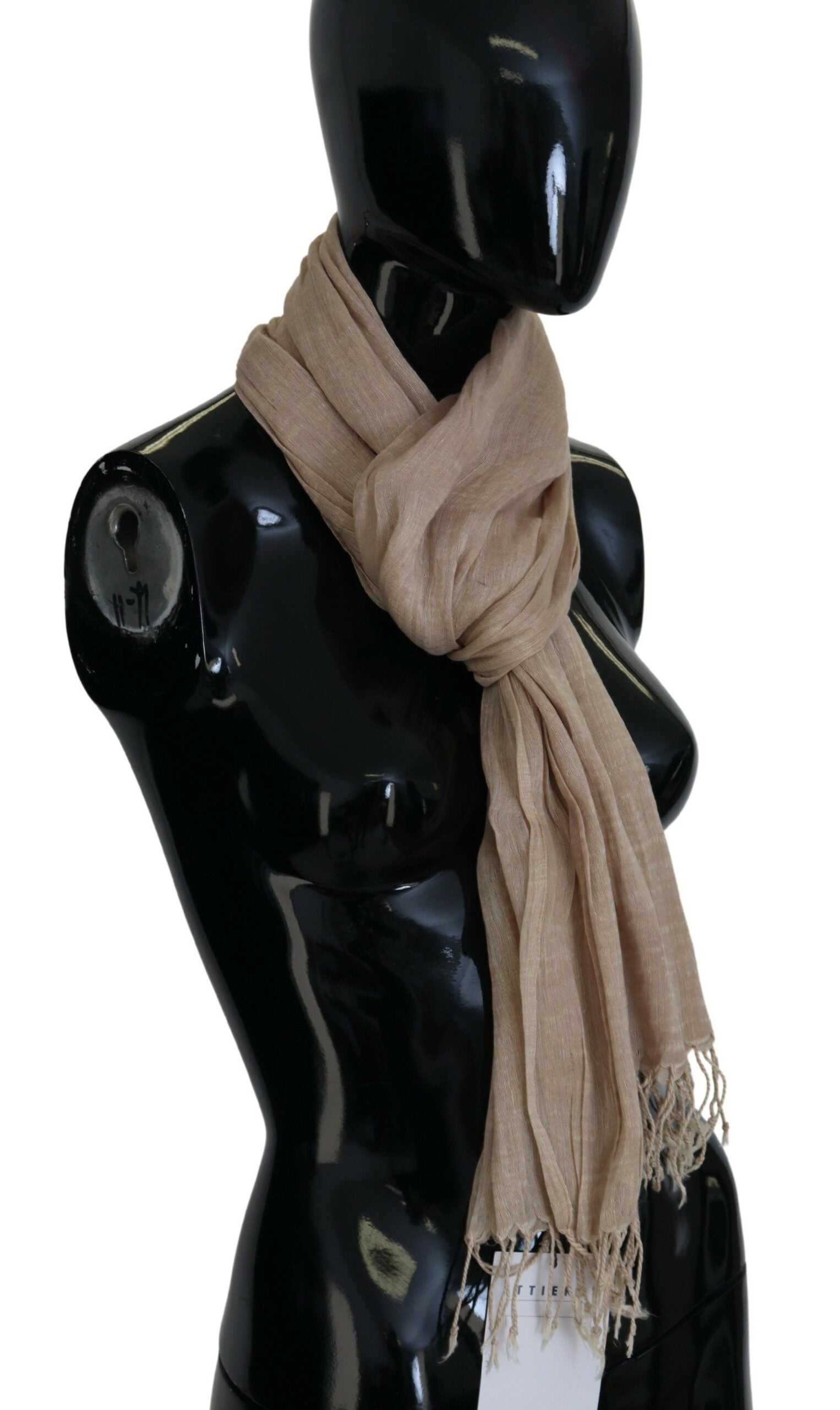 Beige bomullssjal med fransar