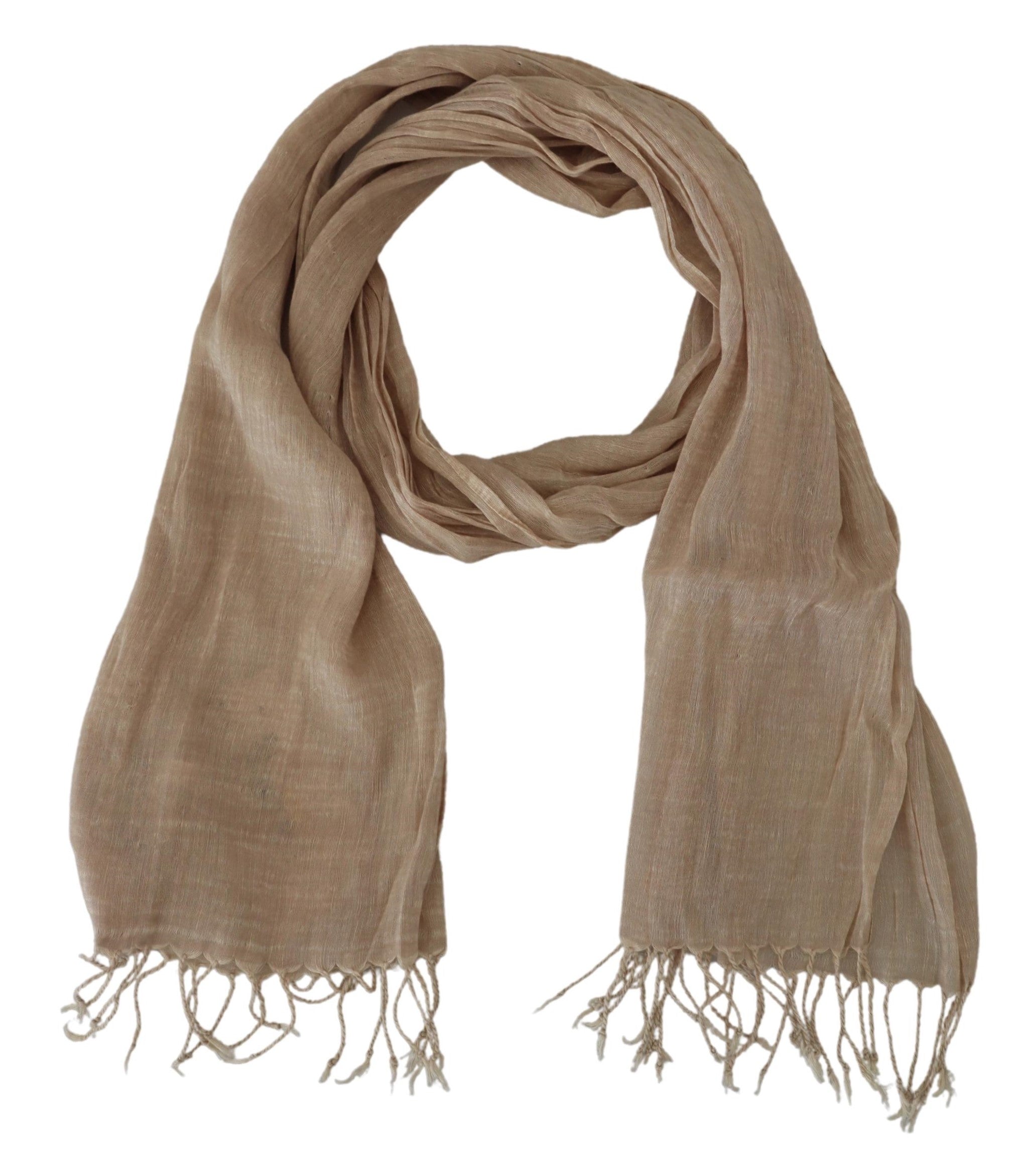 Beige bomullssjal med fransar