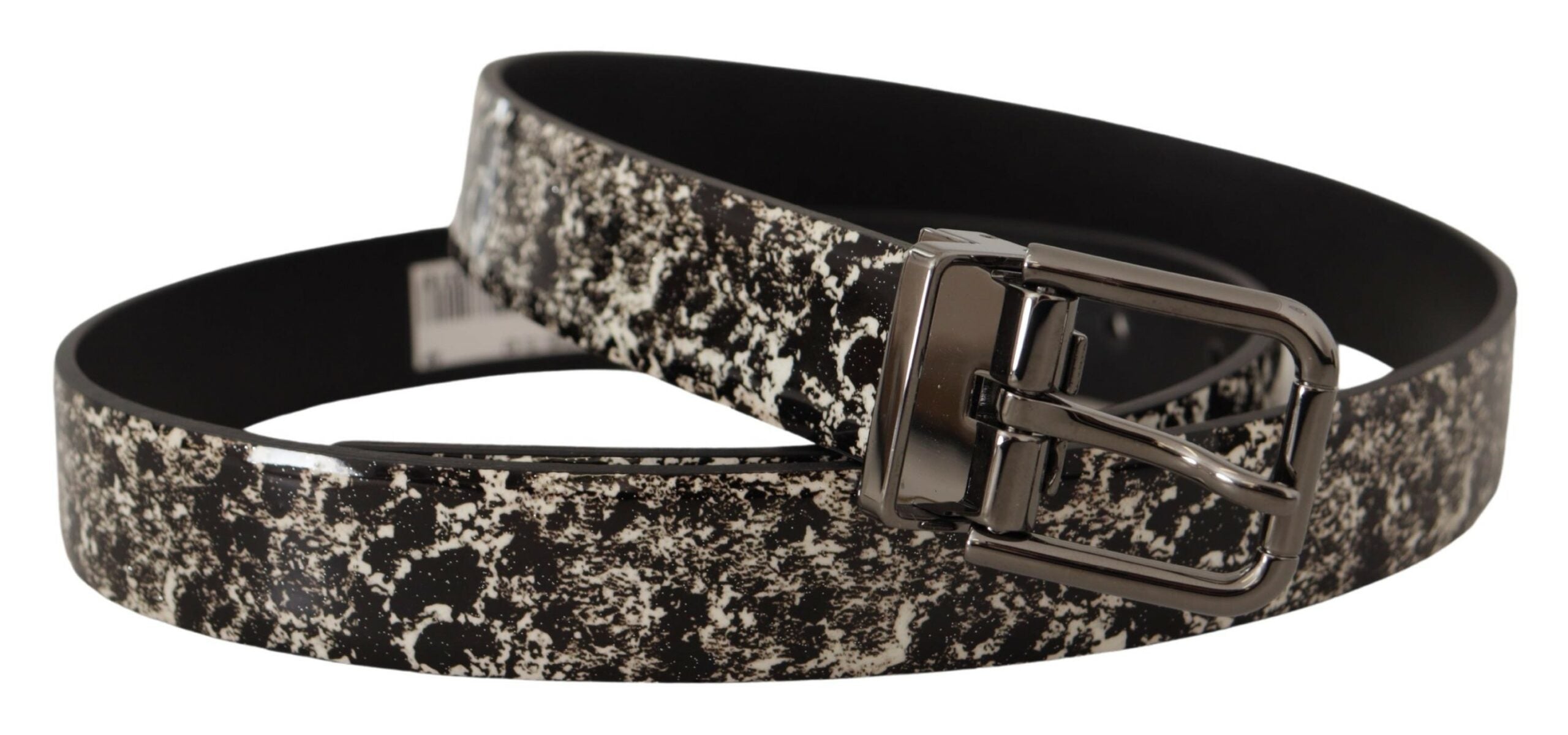 Dolce & Gabbana Black Marble Print Leather Gray Logo Belt