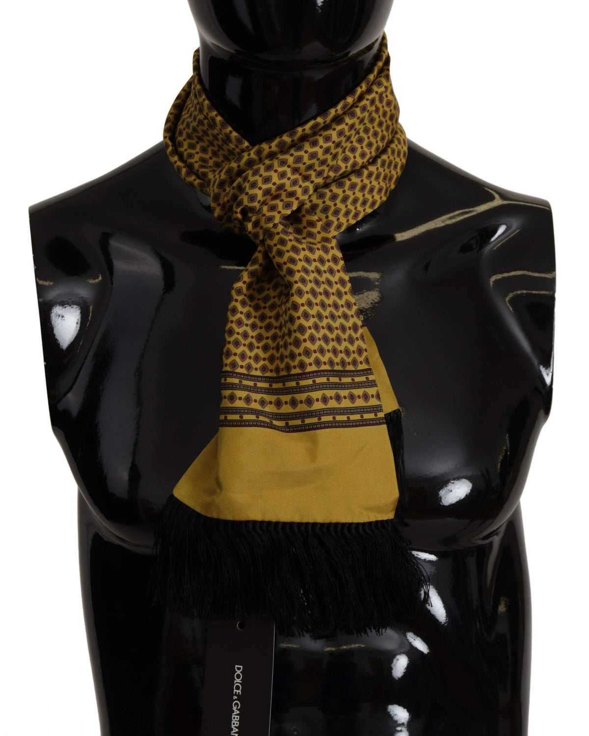 Dolce & Gabbana Yellow Patterned Silk Neck Wrap Fringe Scarf