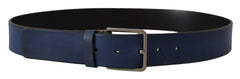 Dolce & Gabbana Blue Calf Leather Silver Metal Buckle Classic Belt