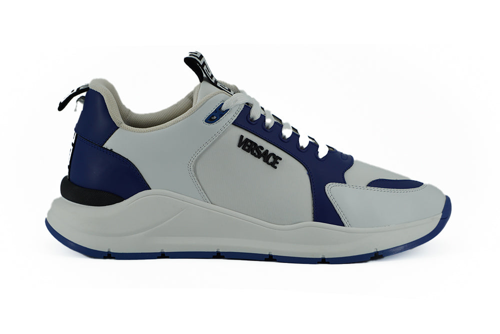 Eleganta blå och vita lädersneakers
