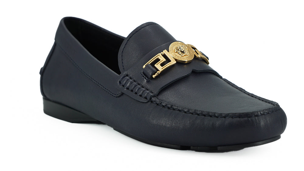 Eleganta marinblå loafers i kalvskinn