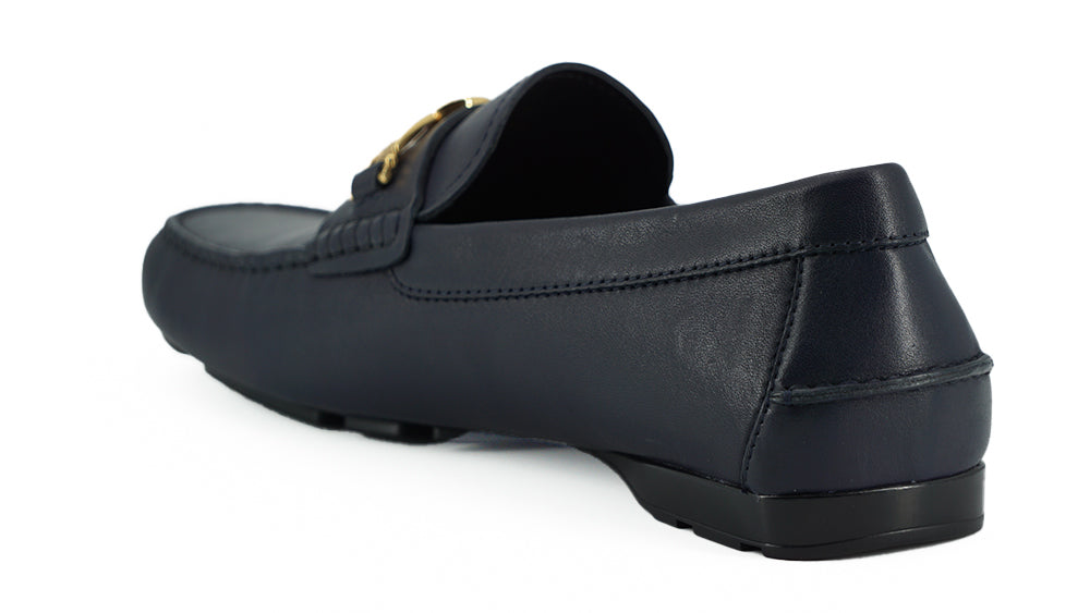 Eleganta marinblå loafers i kalvskinn