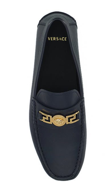 Eleganta marinblå loafers i kalvskinn