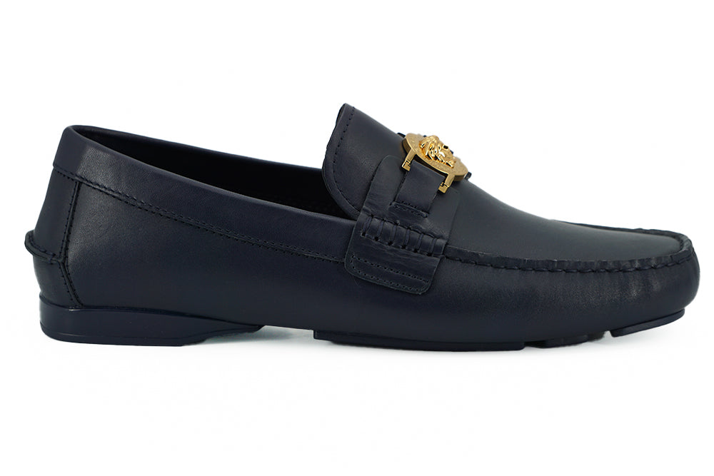 Eleganta marinblå loafers i kalvskinn