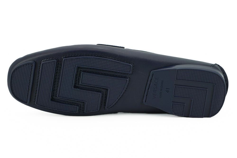 Eleganta marinblå loafers i kalvskinn